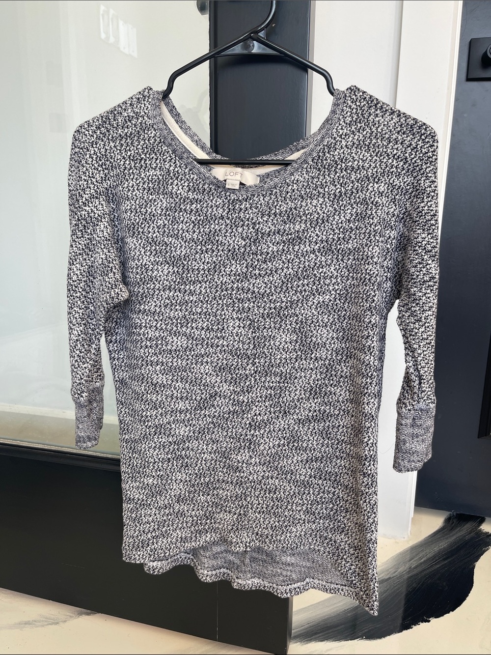 LOFT Black & White Marled Crewneck Sweater
